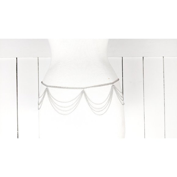 Silver metal triple multi layer lightweight chain link hip belt - Picture 5 of 5